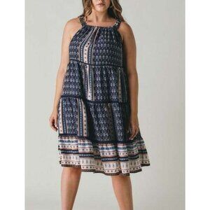 #210 NWT Davi & Dani Navy Blue Printed Sleeveless Ruffled Mini Dress Size 3X